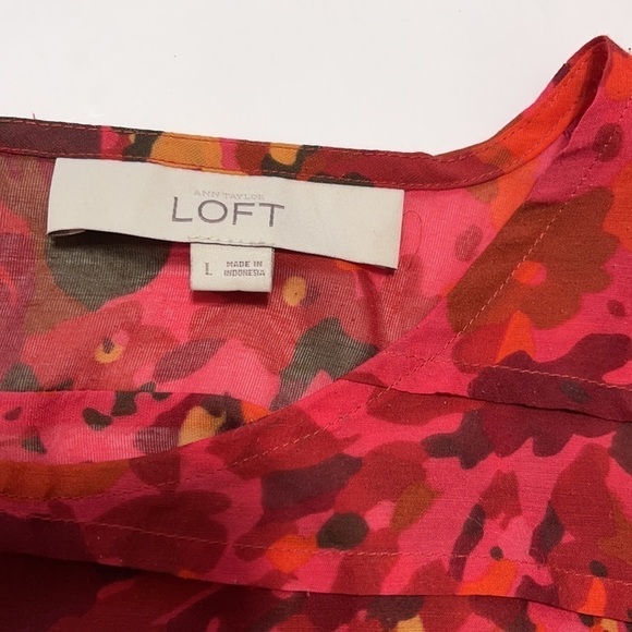 Loft Red Orange Tiered Floral Sheer Woman Blouse - Picture 8 of 11